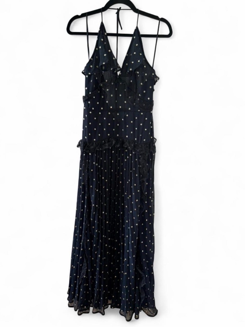 Topshop Navy Maxi Dress with Gold Polka Dots